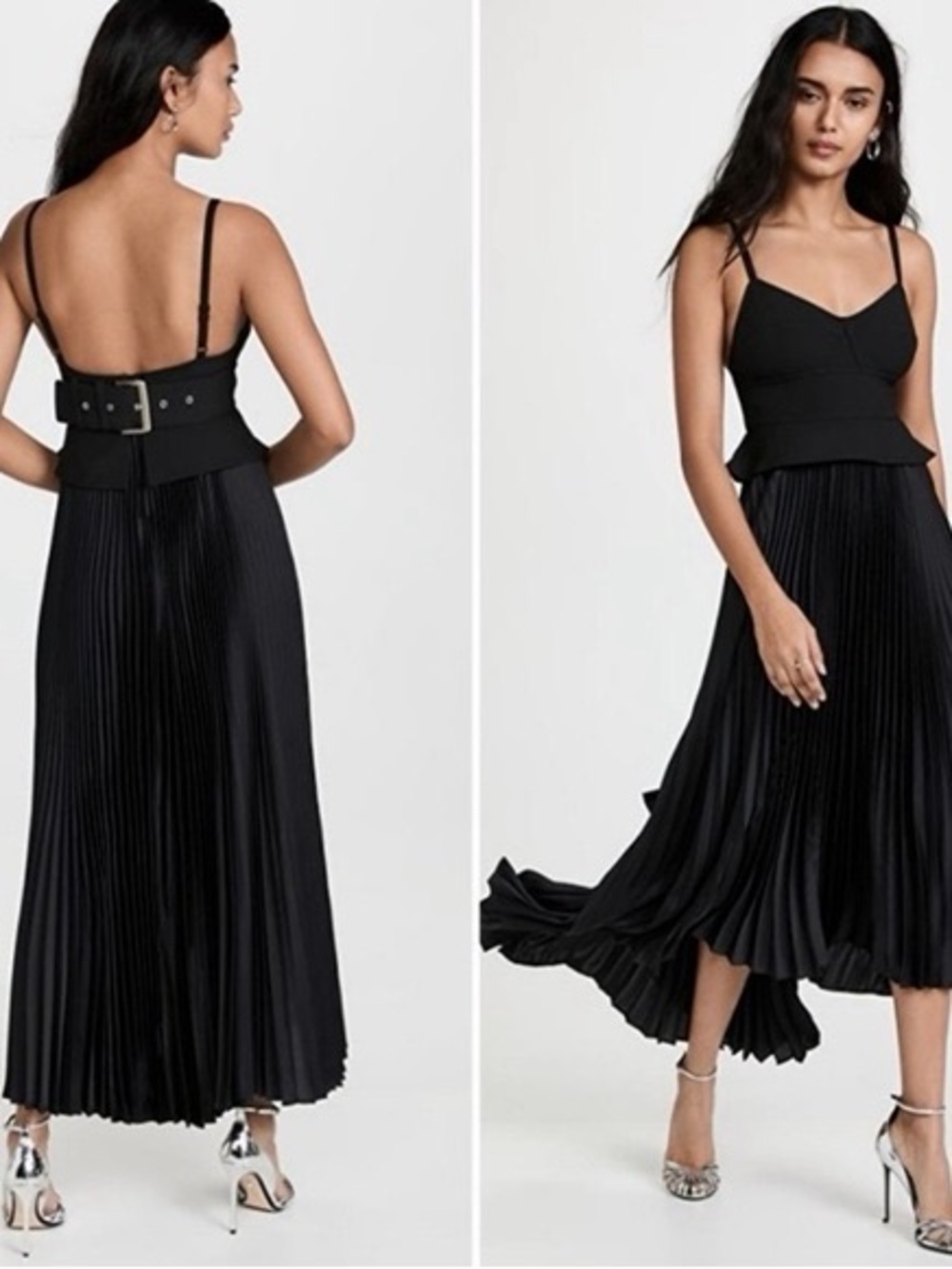 A.L.C. Black Pleated Maxi Dress with Belted Waist